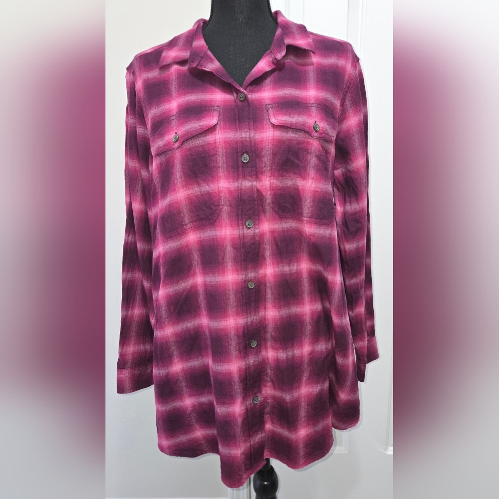 Eddie Bauer Women's Pink Plaid Button-Up Shirt